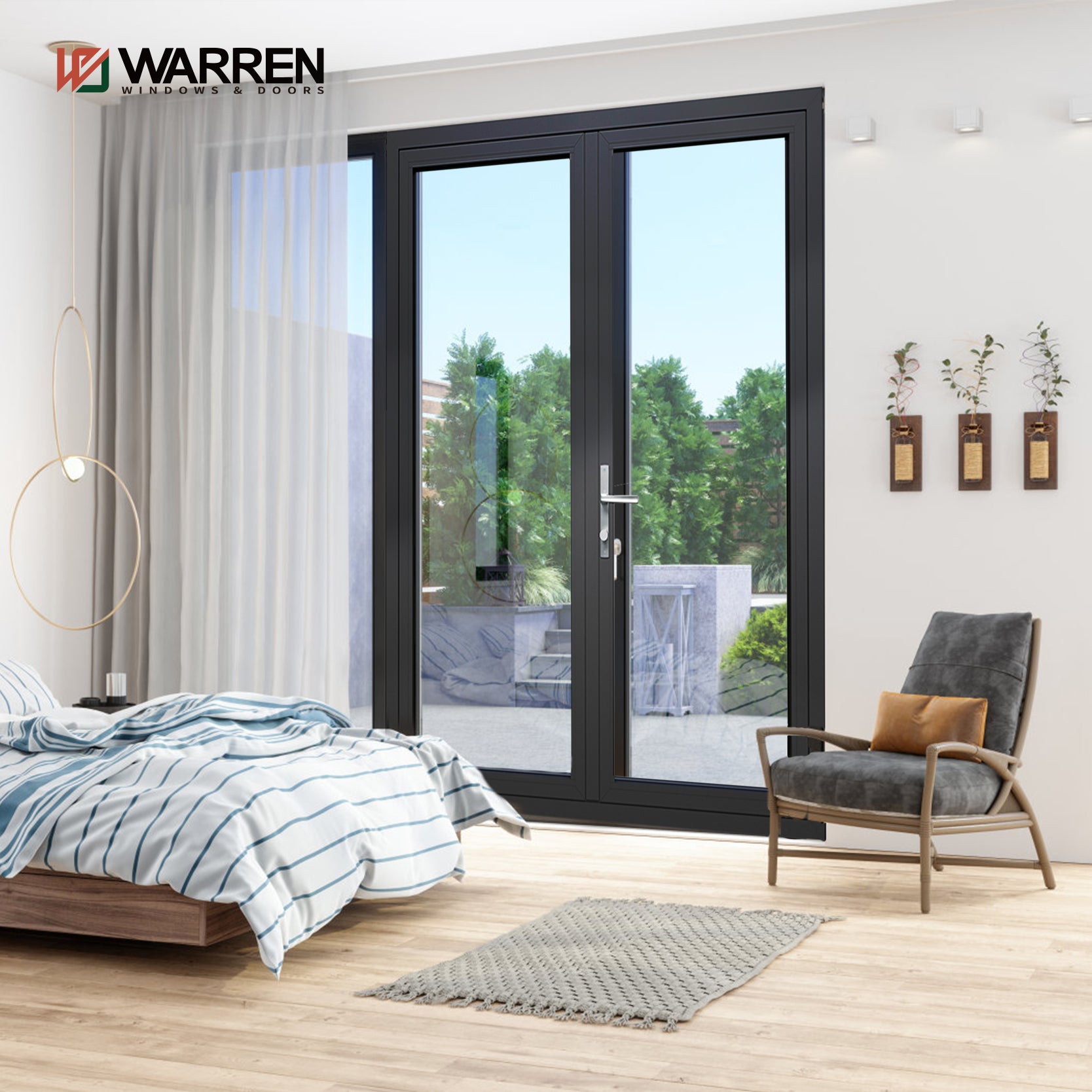 Warren 72x80 French Patio Door With Black Modern Interior French Doors