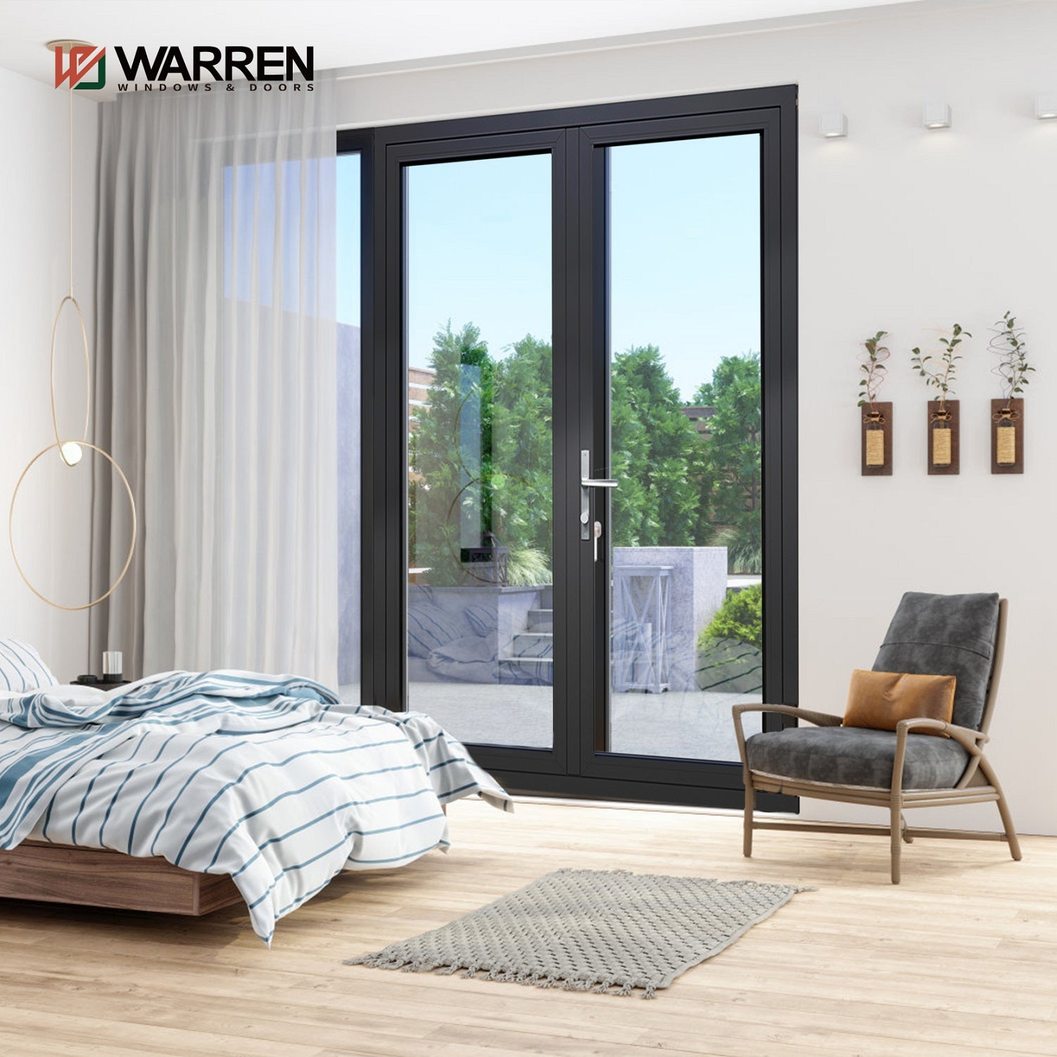 Warren 124x80 Internal Glass French Doors With Privacy Glass Interior